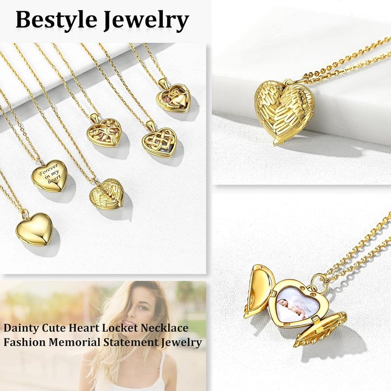 Bestyle Sterling Silver Heart Locket Necklace for Women, Dainty Cute Small Heart Locket Pendant in Gold/Rose Gold/Silver, Love Statement Jewelry Gift for Mother Wife - Image 3